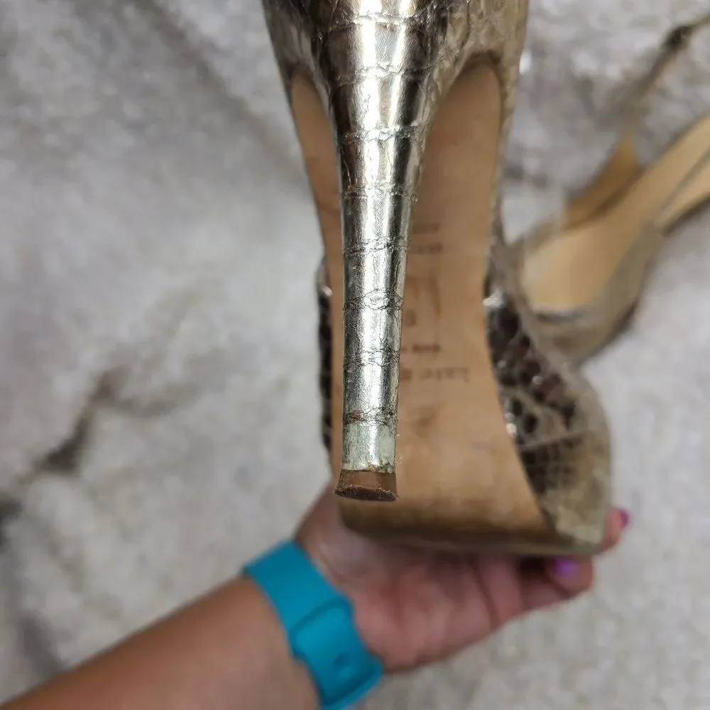 Kate Spade‎ Metallic Gold Slingback Peep-toe Heels sz 9.5
